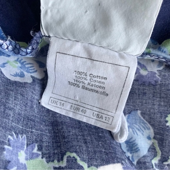 Vintage Laura Ashley UK 14 Cotton Tea Dress Blue Floral Puff Sleeve Square Neck - Picture 12 of 12